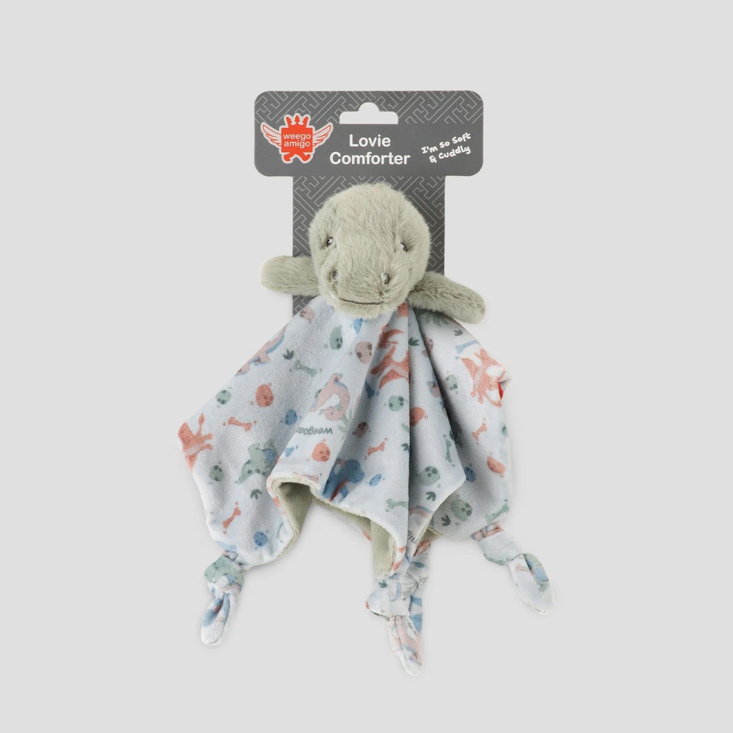 Baby comfort blanket with plush toy on a white background