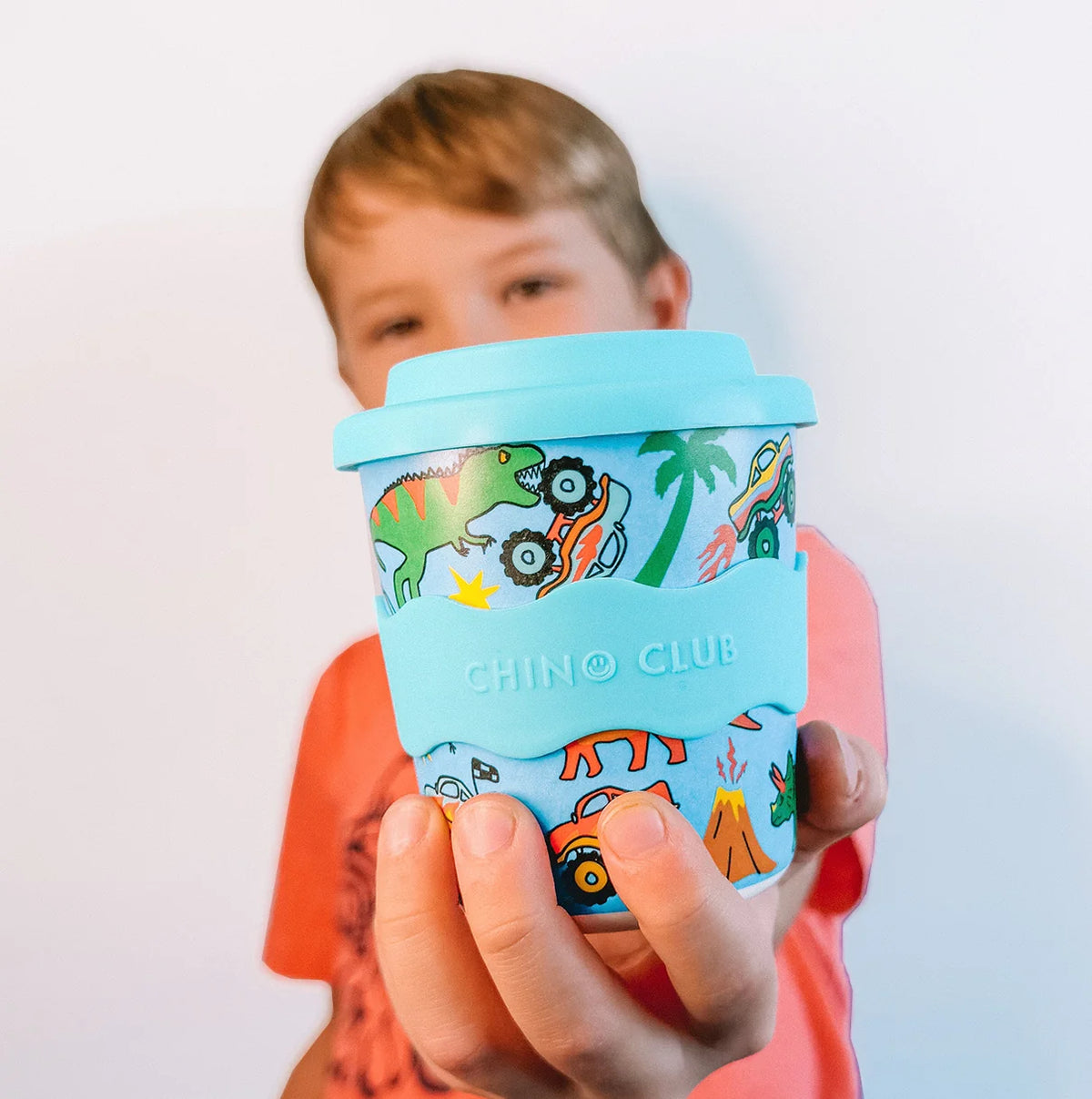 CHINO CLUB BABY CHINO CUP WITH LID | DINOSAURS AND MONSTER TRUCKS (8OZ)