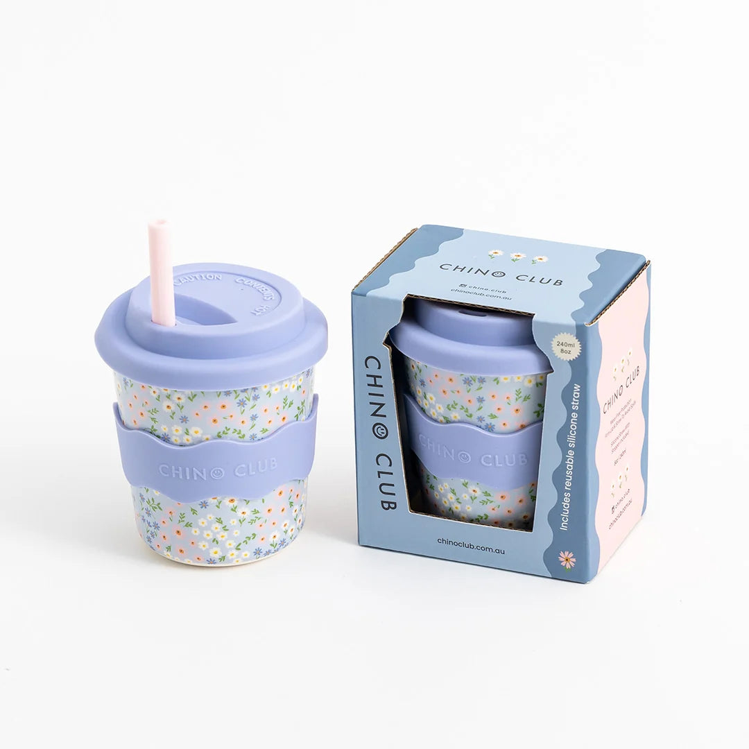 CHINO CLUB BABY CHINO CUP WITH LID | BLUE FLORAL (8OZ)