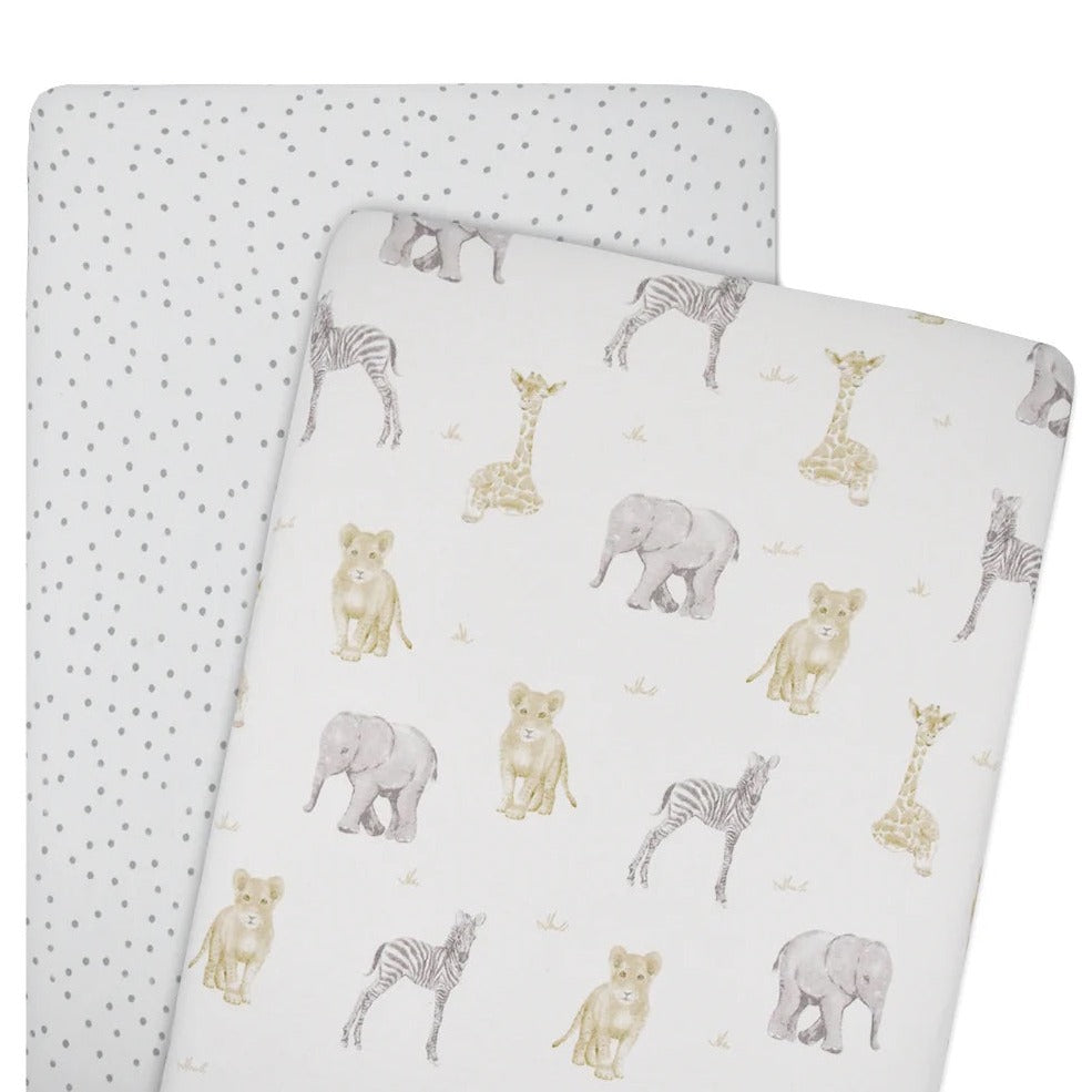 Co-Sleeper Fitted 2 Pack Sheet Set - Savanna Babies