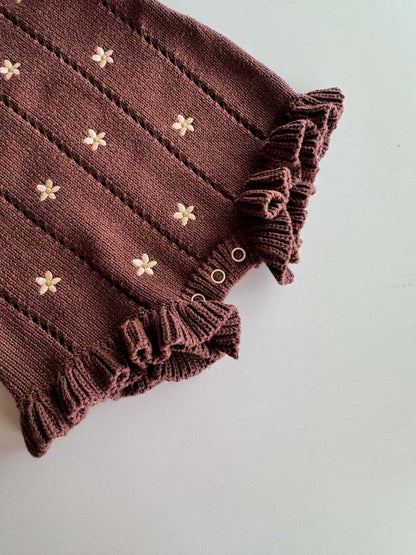 FRECKLES THE LABEL POINTELLE KNIT ROMPER | BROWN DAISY