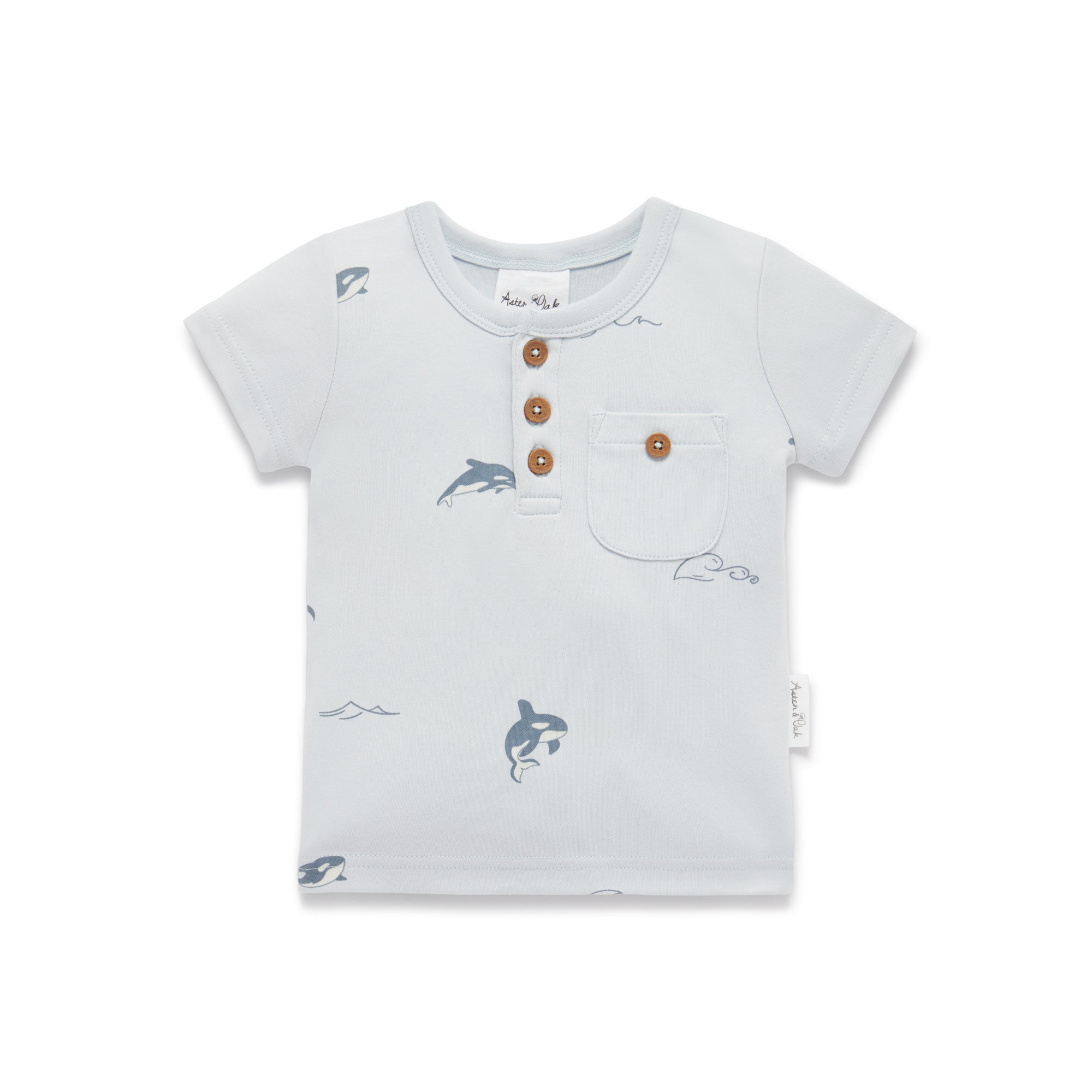 Aster and Oak Short Sleeve Henley T-Shirt - Orca