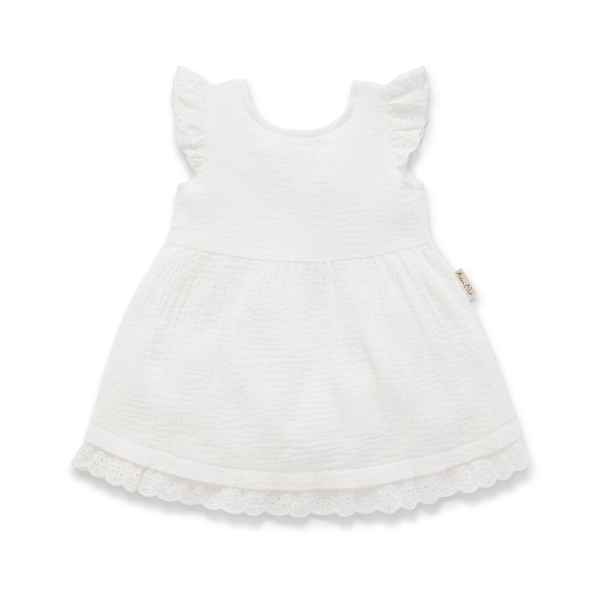 Aster and Oak Muslin Cotton Flutter Dress - White