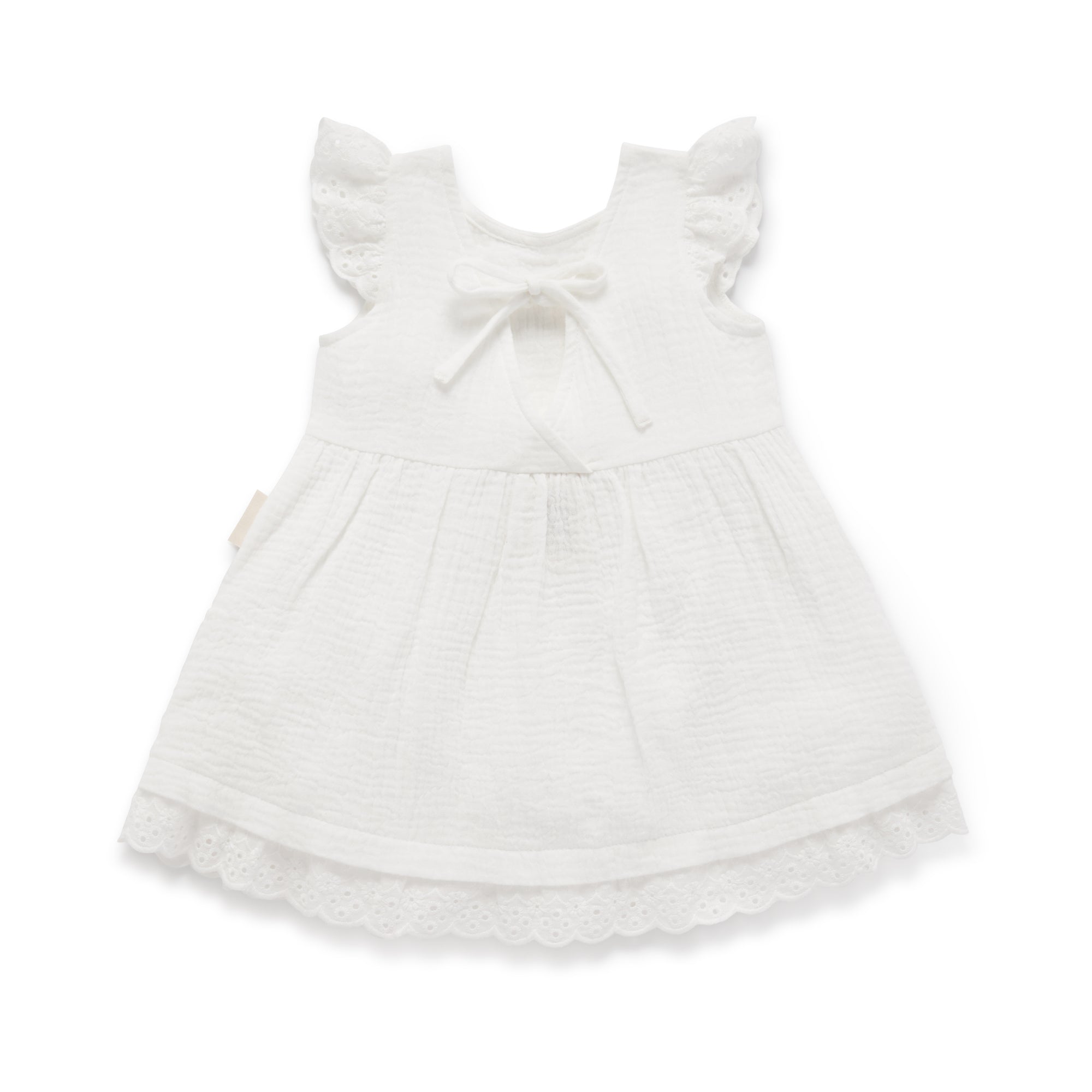 Aster and Oak Muslin Cotton Flutter Dress - White