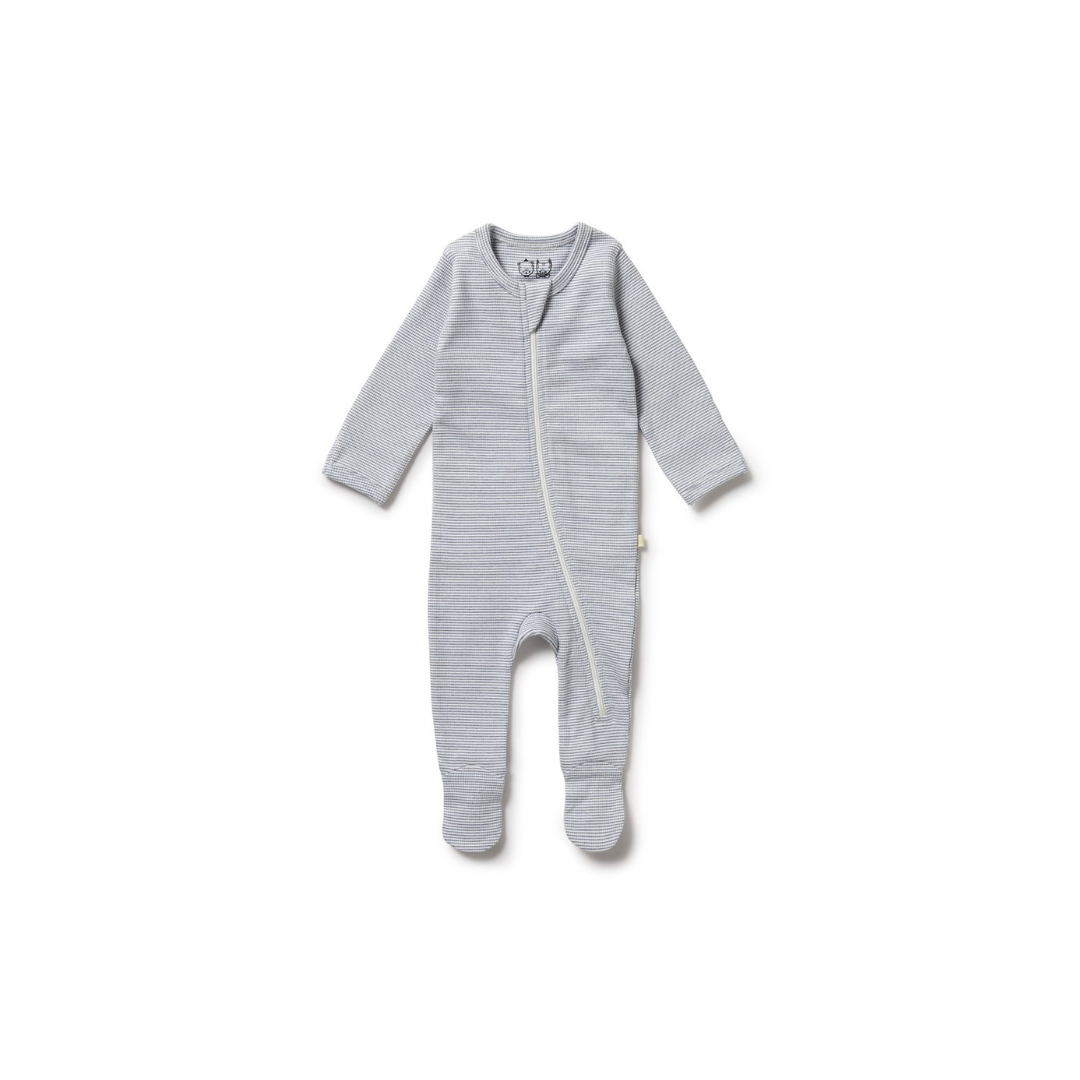 Wilson and Frenchy Organic Stripe Rib Growsuit - Rain Drop