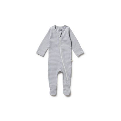 Wilson and Frenchy Organic Stripe Rib Growsuit - Rain Drop