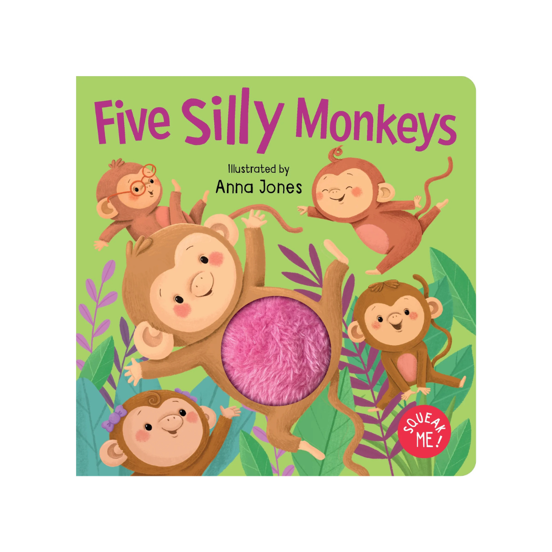 Kids Squeaky Plush Board Book - Five Silly Monkeys
