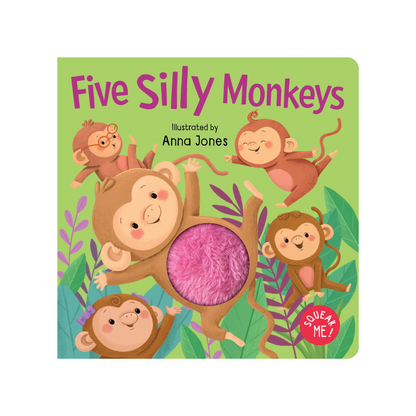 Kids Squeaky Plush Board Book - Five Silly Monkeys