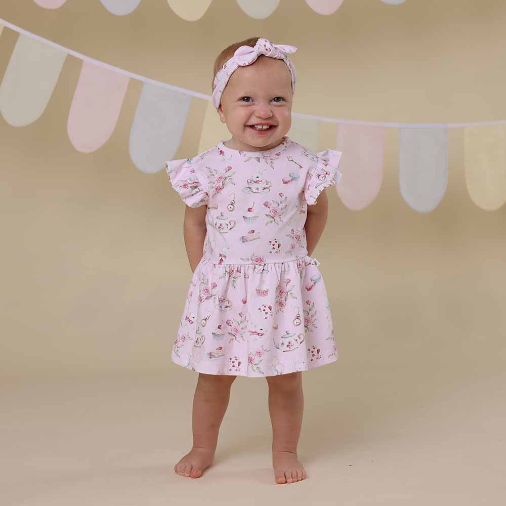 Snuggle Hunny Organic Cotton Short Sleeve Dress - Alice's Tea Party