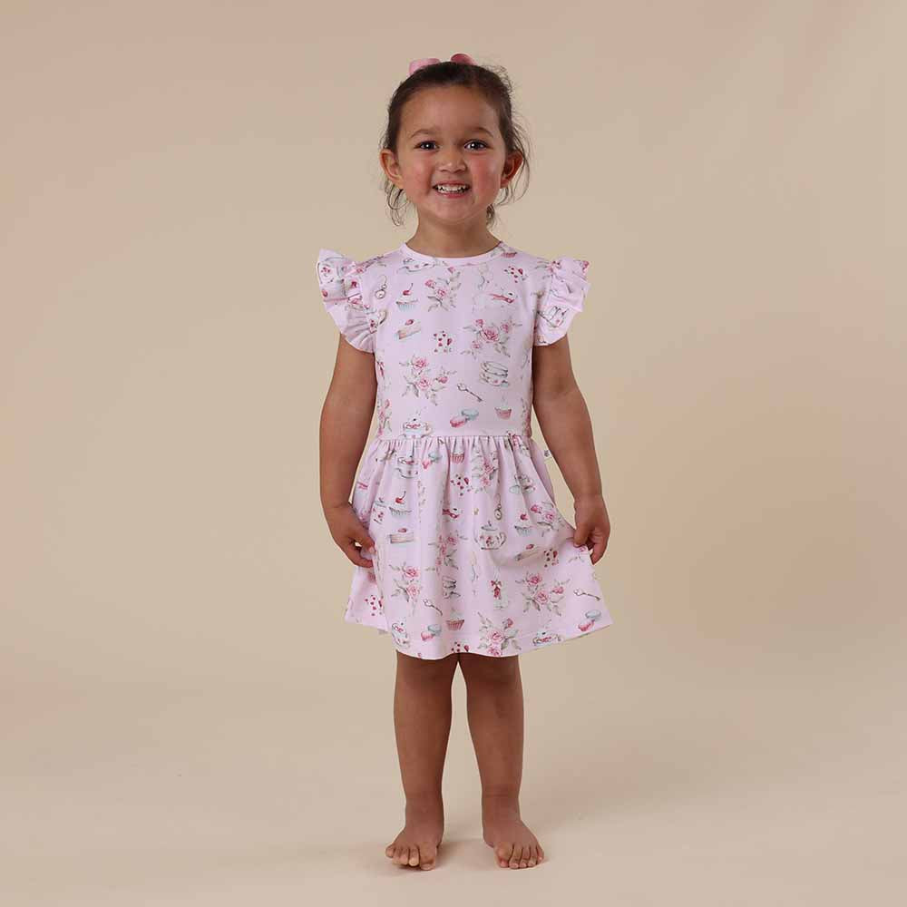 Snuggle Hunny Organic Cotton Short Sleeve Dress - Alice's Tea Party