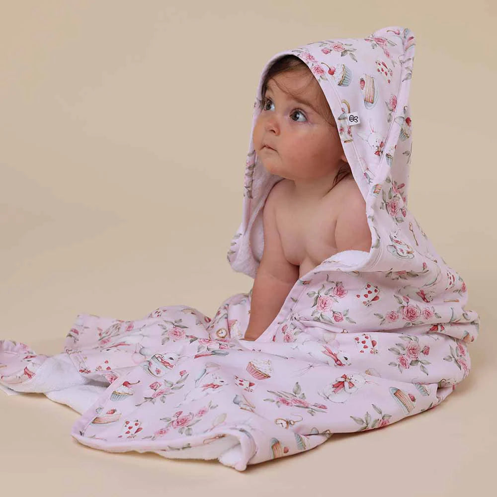 Snuggle Hunny Hooded Organic Cotton Towel - Alice's Tea Party