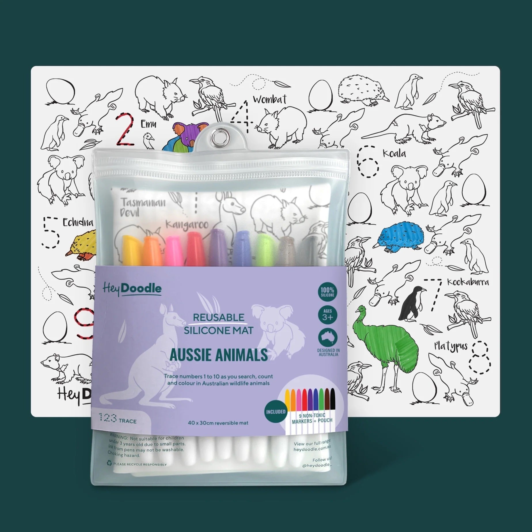 Hey Doodle Silicone Colouring Mat - Aussie Animals