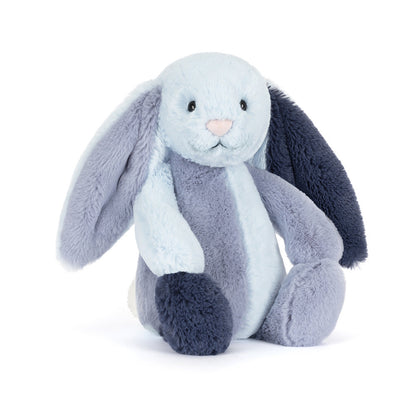 JELLYCAT Plush toy rabbit with gray and blue fur on a white background