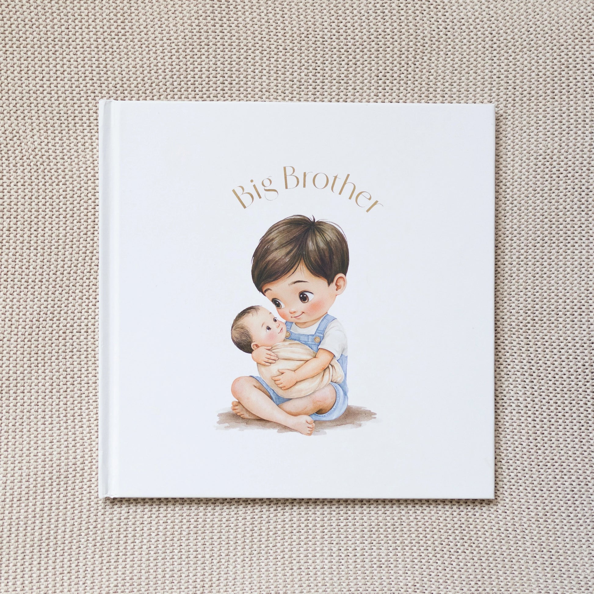 Card with illustration of a child holding a baby, labeled 'Big Brother', on a textured beige background.