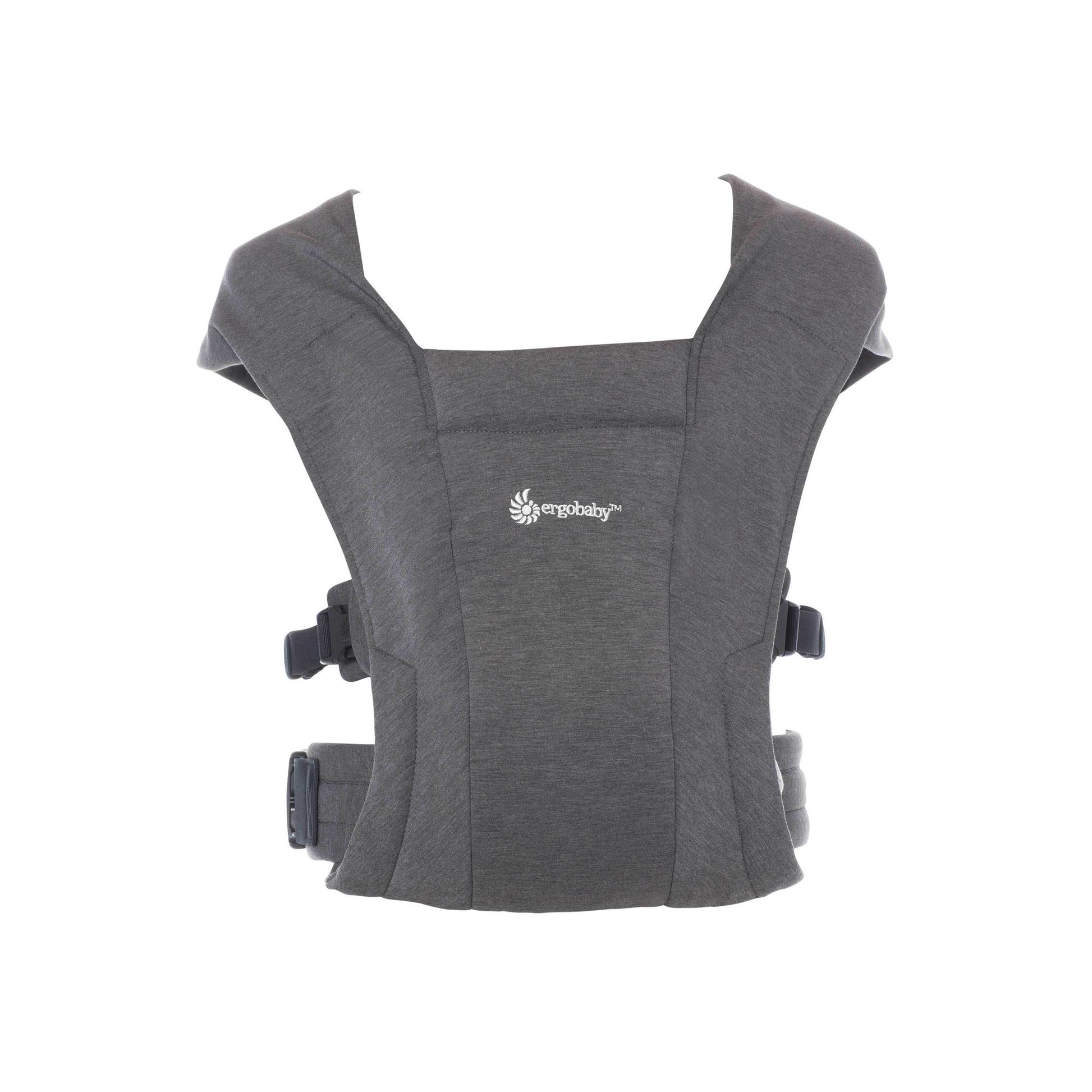 Gray baby carrier with a visible brand logo on a white background