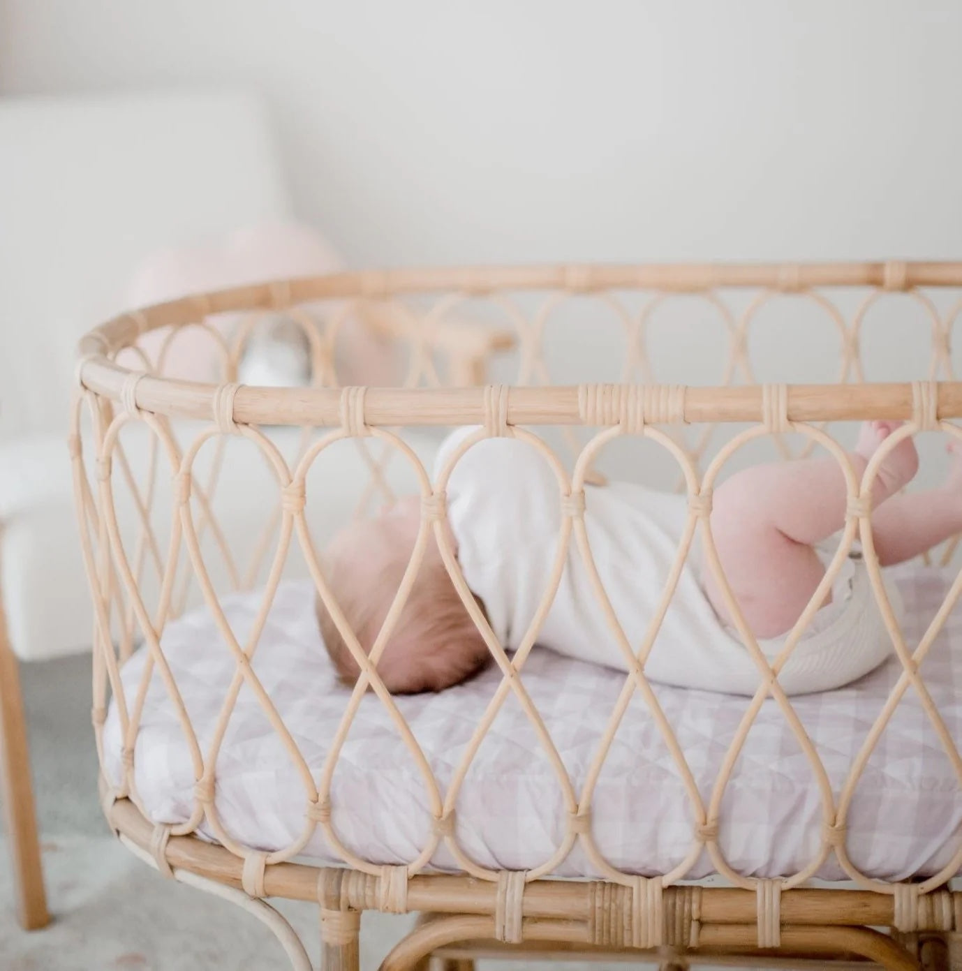 Bambella Waterproof Fitted Bassinet & Change Pad Cover - Blush Gingham