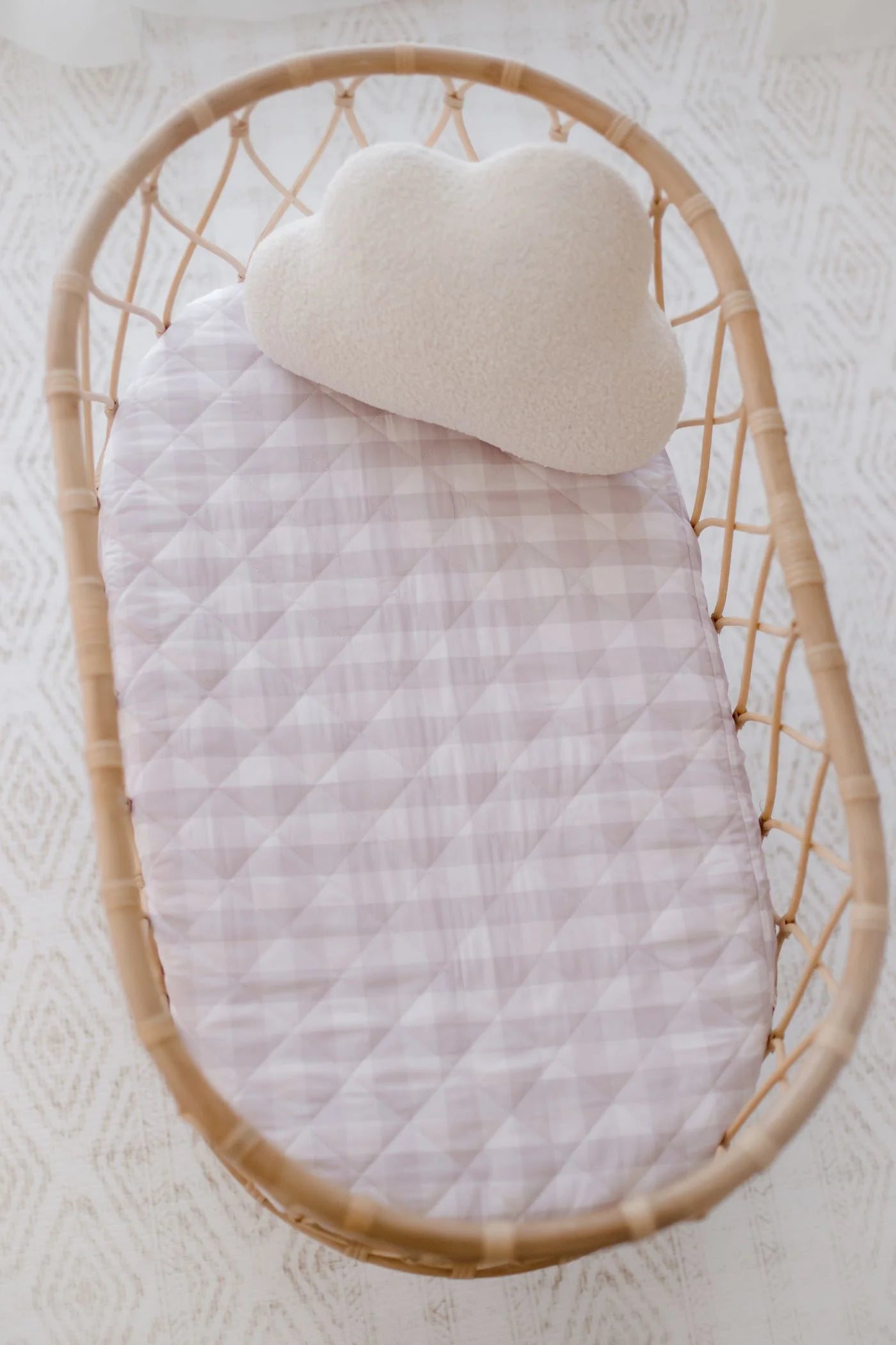 Bambella Waterproof Fitted Bassinet & Change Pad Cover - Blush Gingham