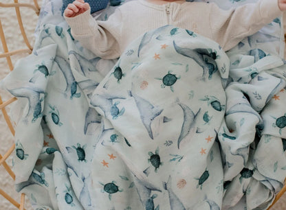 Bambella Designs Bamboo Cotton Muslin Swaddle - Turtle Bay