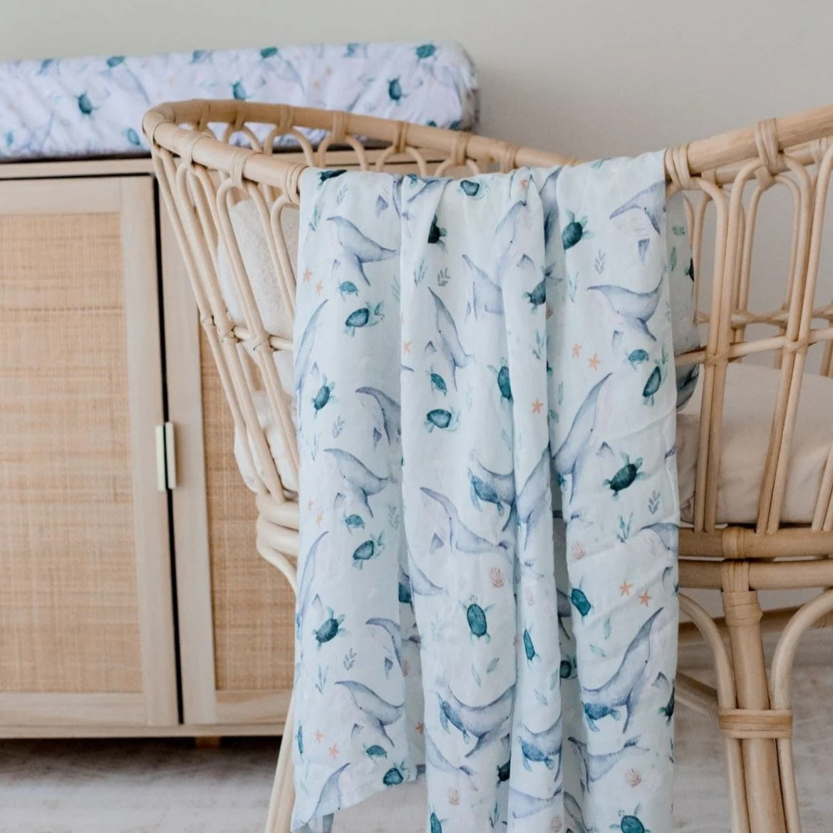 Bambella Designs Bamboo Cotton Muslin Swaddle - Turtle Bay