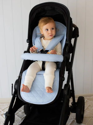 Bambella Designs Reversible Pram Liner - Dusty Sky Blue