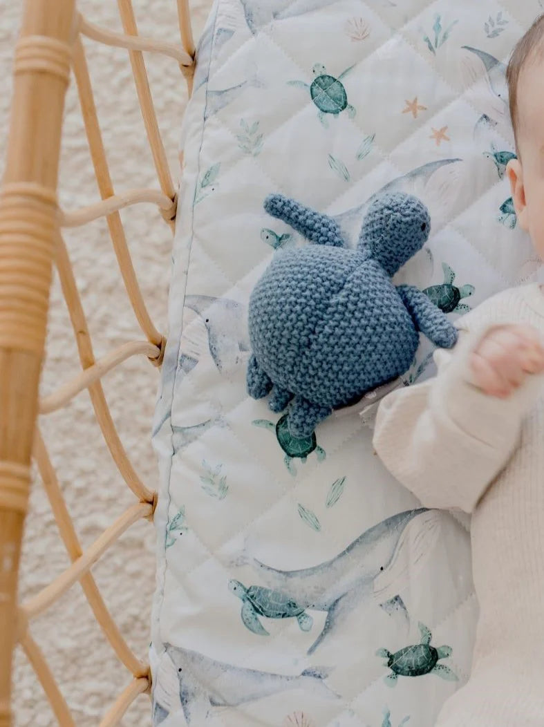 Bambella Waterproof Fitted Bassinet & Change Pad Cover - Turtle Bay