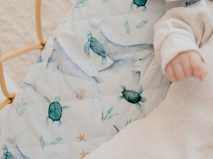 Bambella Waterproof Fitted Bassinet & Change Pad Cover - Turtle Bay