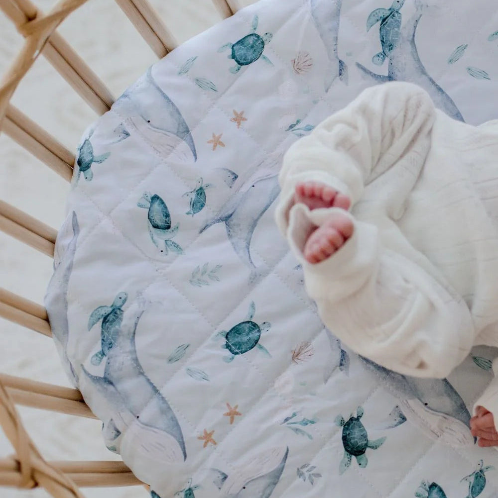 Bambella Waterproof Fitted Bassinet & Change Pad Cover - Turtle Bay