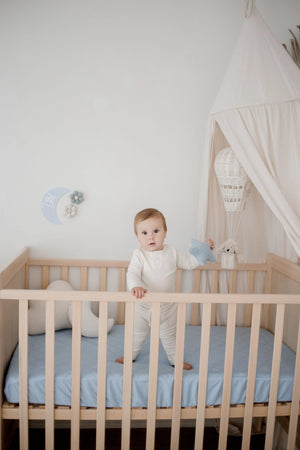 Bambella Waterproof Fitted Cot Sheet - Dusty Blue