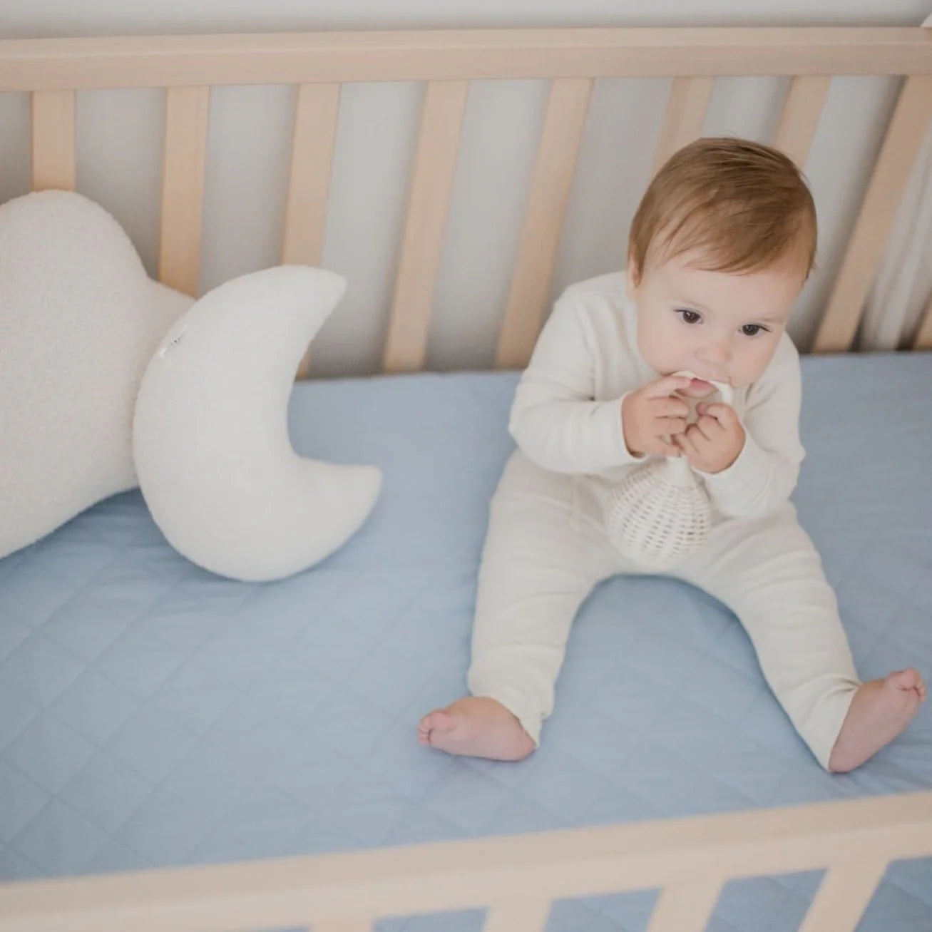 Bambella Waterproof Fitted Cot Sheet - Dusty Blue