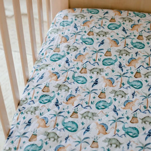 Bambella Waterproof Fitted Cot Sheet - Wild Dinosaurs