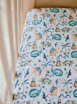 Bambella Waterproof Fitted Cot Sheet - Wild Dinosaurs