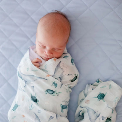 Bambella Designs Bamboo Cotton Muslin Swaddle - Turtle Bay