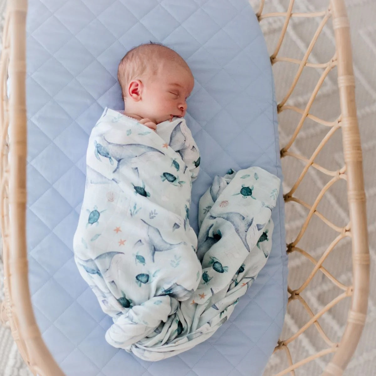 Bambella Designs Bamboo Cotton Muslin Swaddle - Turtle Bay
