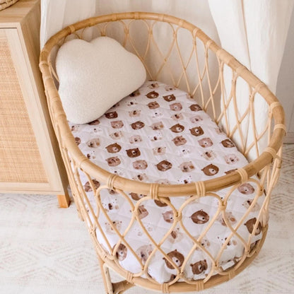 Bambella Waterproof Fitted Bassinet & Change Pad Cover - Bear In There