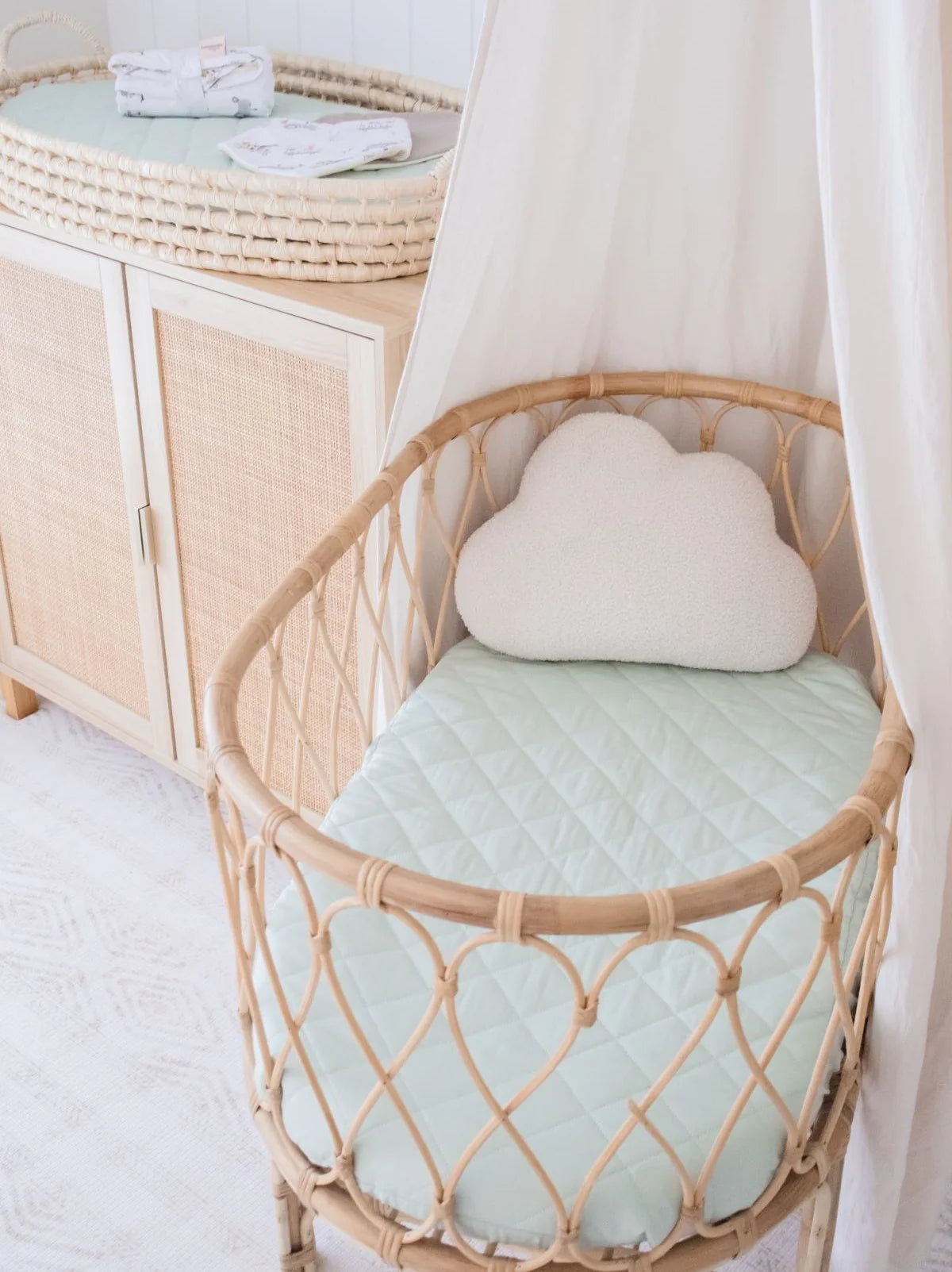 Bambella Waterproof Fitted Bassinet & Change Pad Cover - Fern