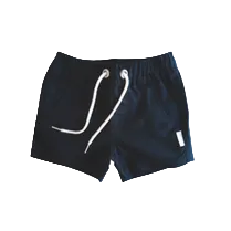 Dark navy blue athletic shorts with a white drawstring and a small white side tag, shown flat on a light gray background.