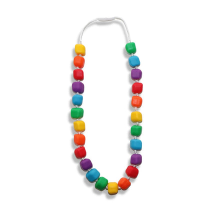 Colorful beaded necklace on a white background
