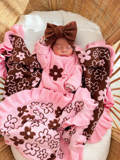 INDIGO DREAMS | KNIT BLANKET | ROMY FRILL REVERSIBLE COCOA AND BLOSSOM