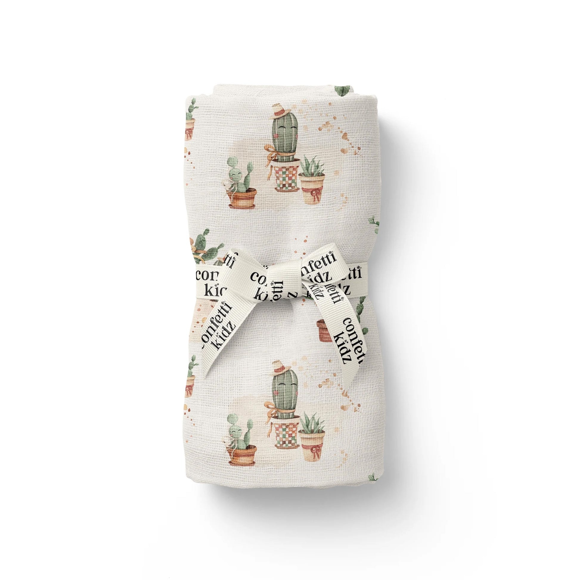 Folded fabric with cactus pattern on a white background