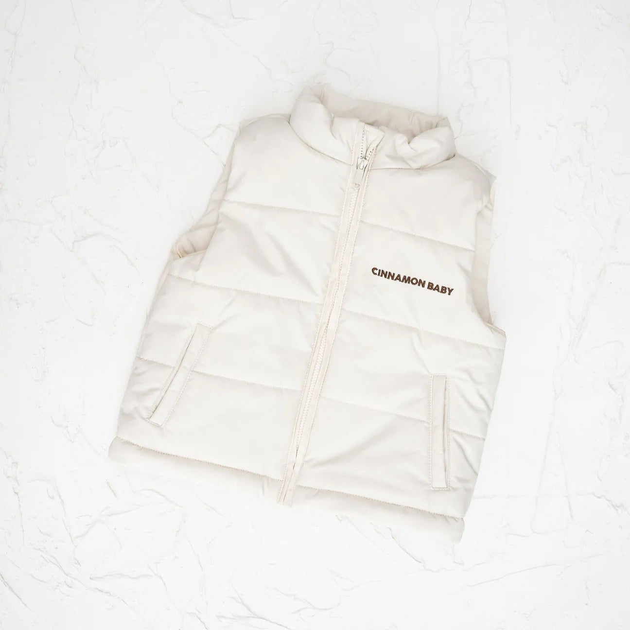 CINNAMON BABY PUFFER VEST - BEIGE