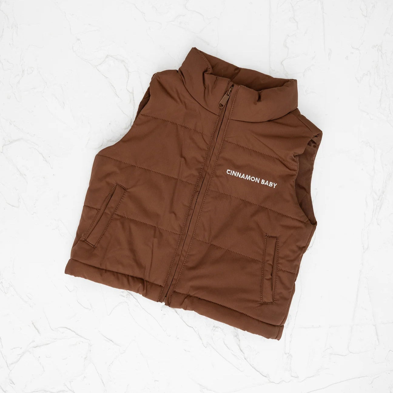 CINNAMON BABY PUFFER VEST - CHOCOLATE