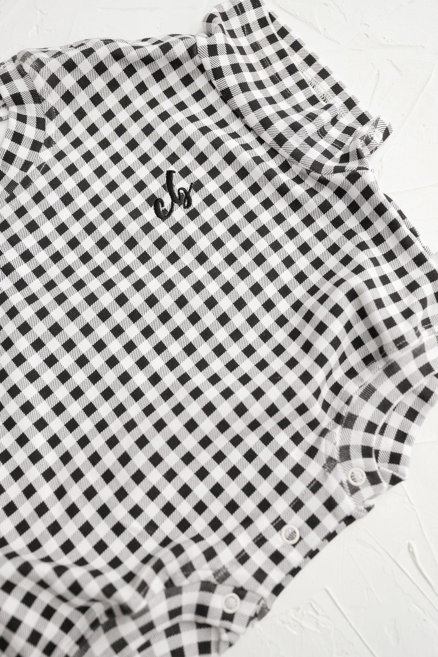 CINNAMON BABY TSHIRT ROMPER | BLACK GINGHAM