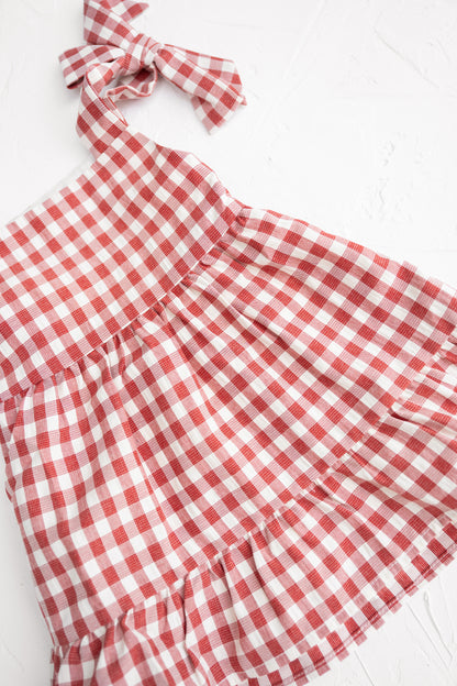 CINNAMON BABY GINGHAM DRESS | CRIMSON