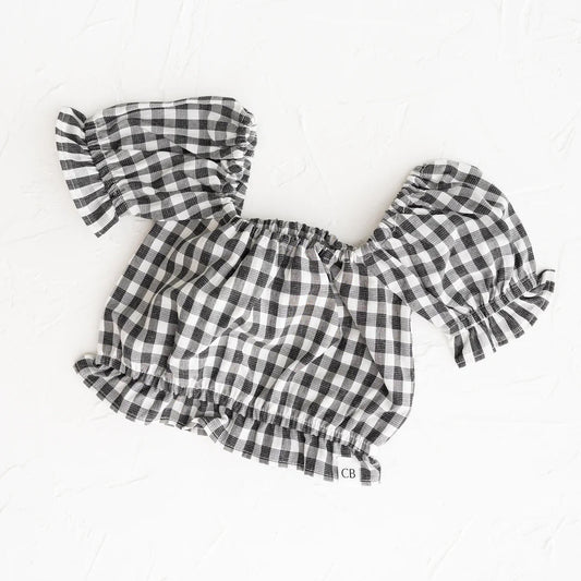 CINNAMON BABY FRILL TOP | BLACK GINGHAM