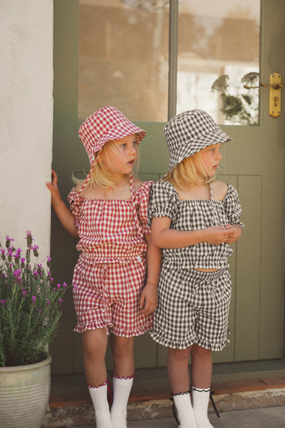 CINNAMON BABY FRILL SHORTS | CRIMSON GINGHAM