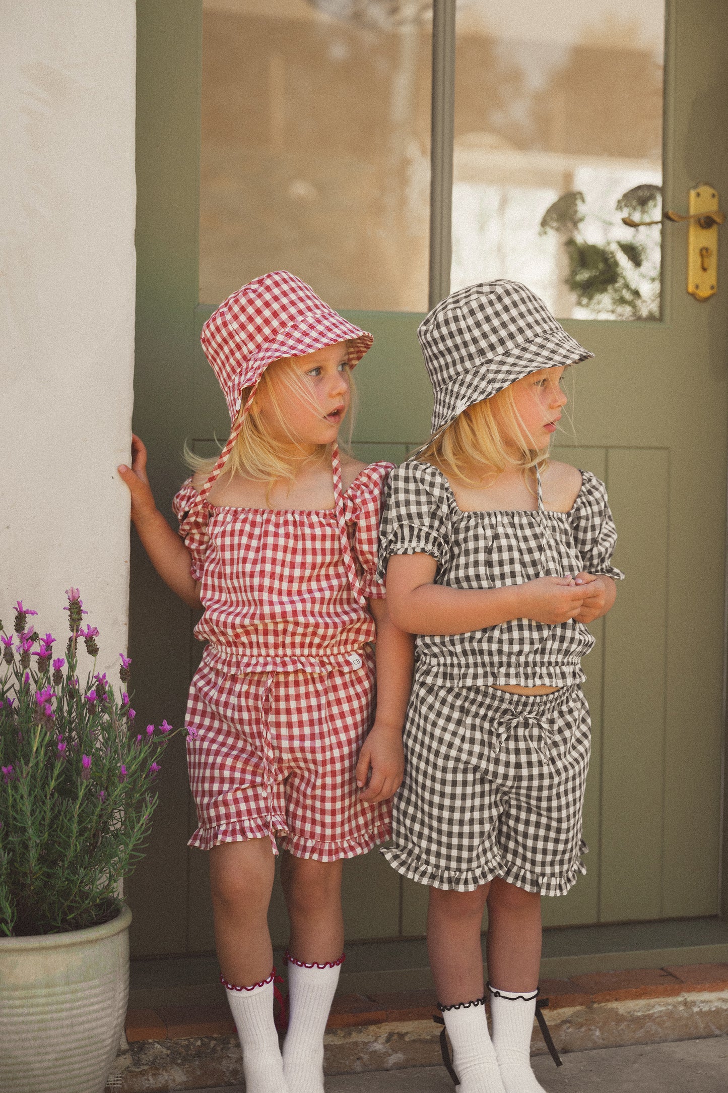 CINNAMON BABY FRILL TOP | CRIMSON GINGHAM