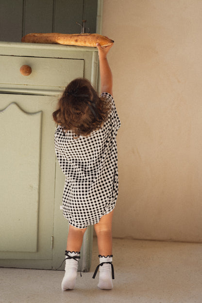 CINNAMON BABY TSHIRT ROMPER | BLACK GINGHAM