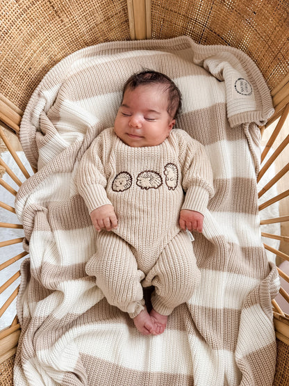 INDIGO DREAMS | CHUNKY STRIPE KNIT BLANKET | OAT