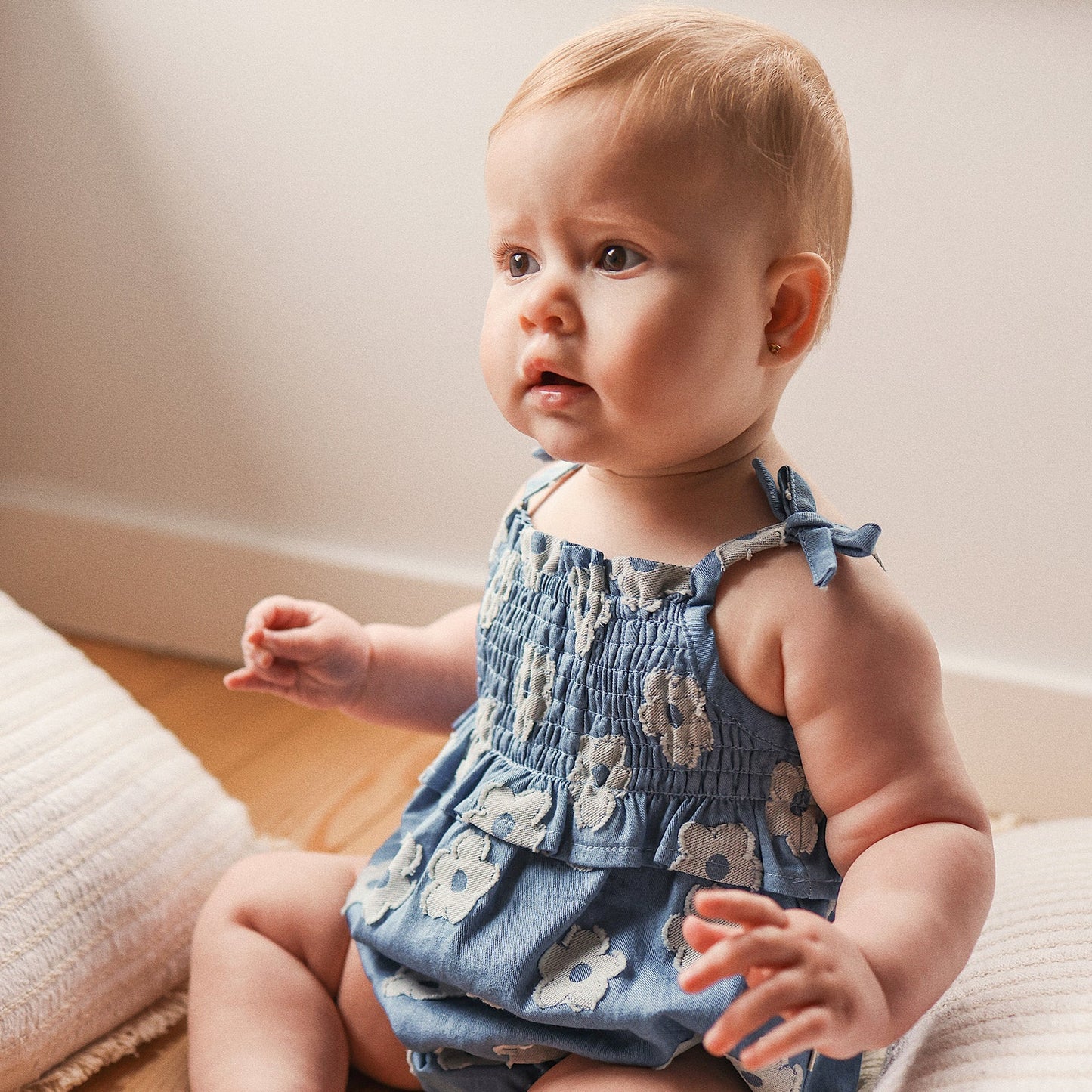 KYNDBABY SHIRRED WOVEN ROMPER | CHAMBRAY