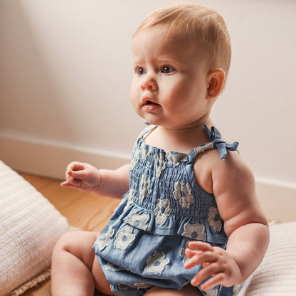 KYNDBABY SHIRRED WOVEN ROMPER | CHAMBRAY
